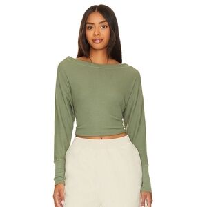 Revolve Boat Neck Long‎ Sleeve Top Women's S Green Sprout Bobi Brand Waffle Knit